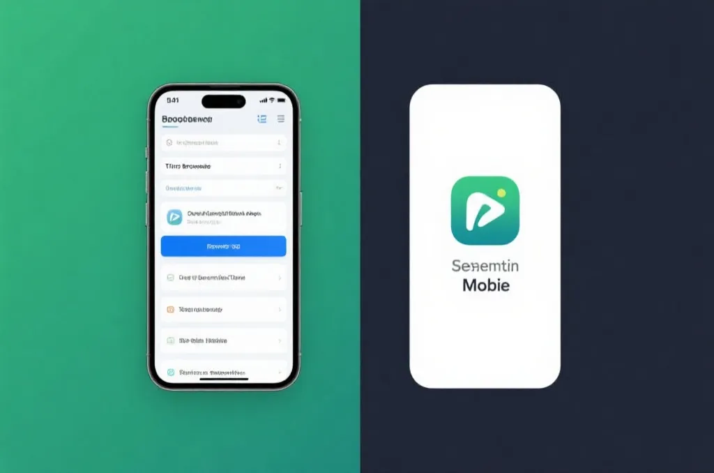 A split-screen concept comparing a mobile web browser experience with a seamless native mobile application icon